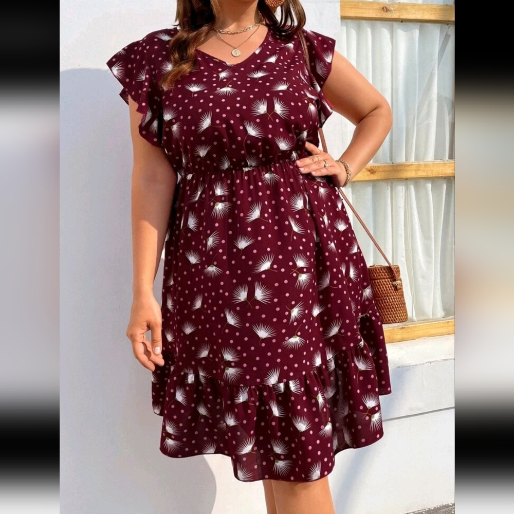 SHEIN LUNE plus dandelion and polka dot print ruffle hem dress - Picture 3 of 4